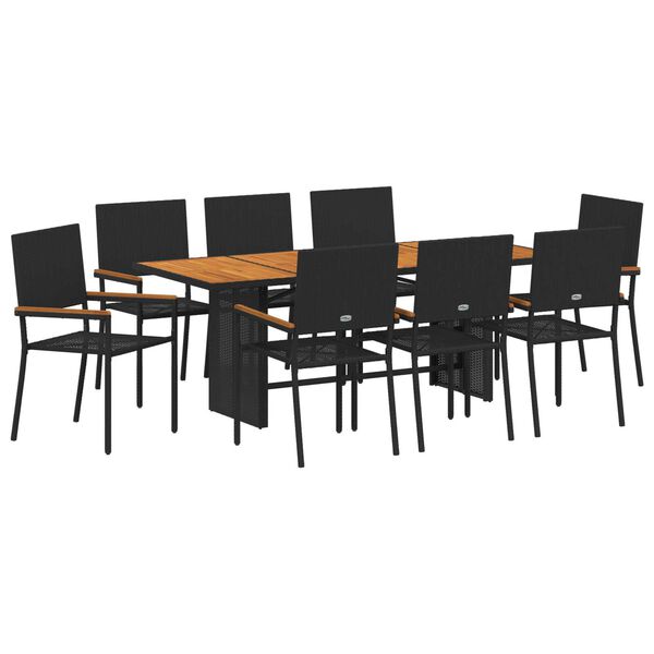 vidaXL Garden Dining Set 9 pcs Black Poly Rattan