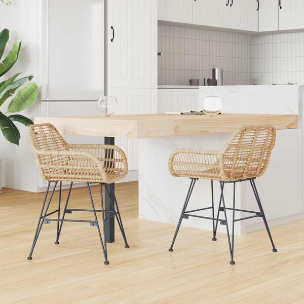 vidaXL Dining Chair 2 pcs Natural 55 x 50 x 74 cm Rattan and Iron