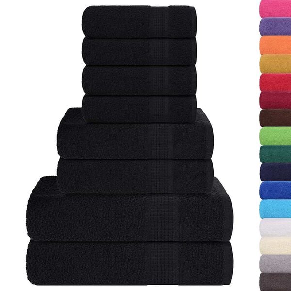 vidaXL 8 Piece Towel Set "FROGN" Black 100% Cotton
