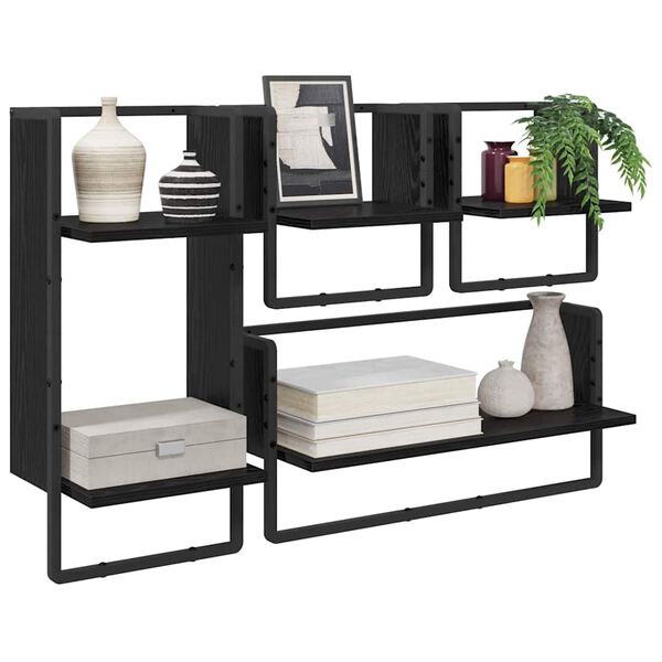 vidaXL Wall Shelf Set 4 pcs Black Oak 65 x 25 x 30 cm Engineered Wood