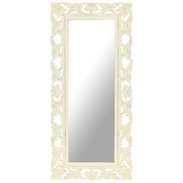vidaXL Hand Carved Mirror White 110x50 cm Solid Mango Wood