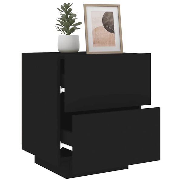 vidaXL Bedside Cabinets with LED Lights 2 pcs Black Engineered Wood