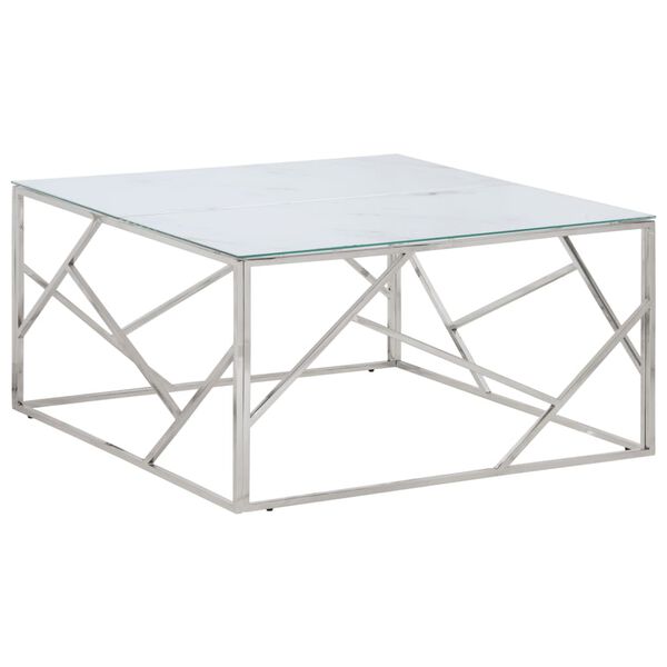 vidaXL Coffee Table Silver Stainless Steel and Tempered Glass