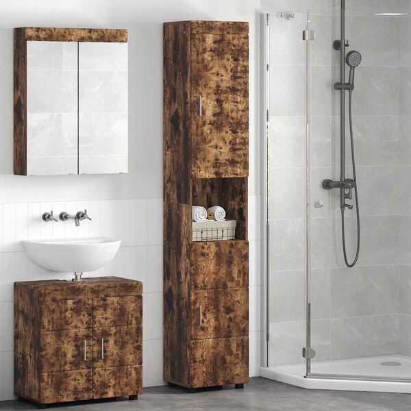 vidaXL Bathroom Cabinet Set TULUM Smoked Oak 37 x 31.5 x 203 cm