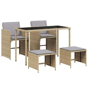 vidaXL 5 Piece Garden Dining Set with Cushions Mix Beige Poly Rattan