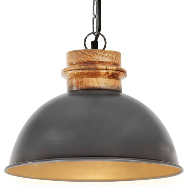 vidaXL Industrial Hanging Lamp Grey Round 32 cm E27 Solid Mango Wood