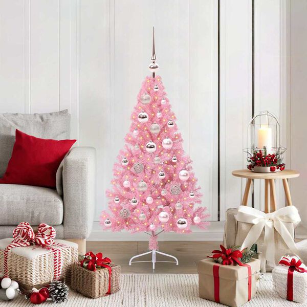 vidaXL Artificial Pre-lit Christmas Tree with 150 LEDs Pink 120 cm PVC
