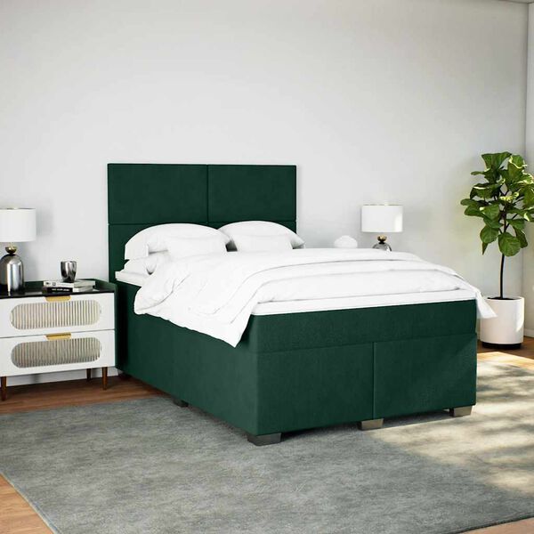 vidaXL Box Spring Bed with Mattress Dark Green 140x190 cm Velvet