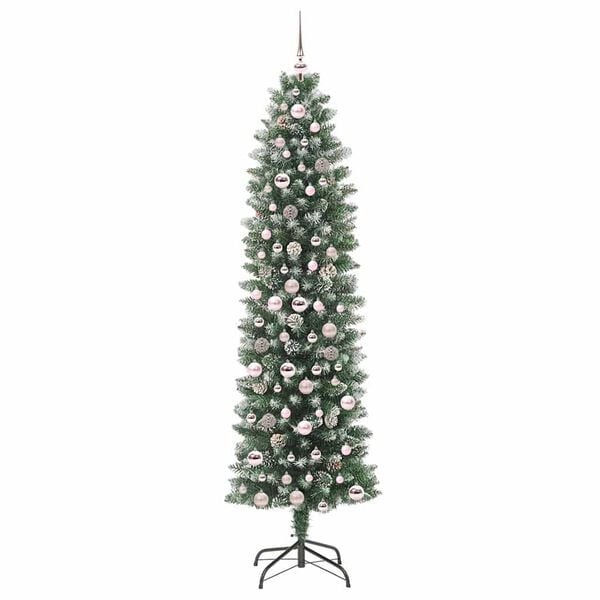 vidaXL Artificial Slim Christmas Tree Green and white 210 cm