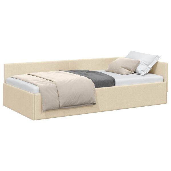 vidaXL Corner Bed Frame with Headboard Cream 80 cm x 200 cm Velvet