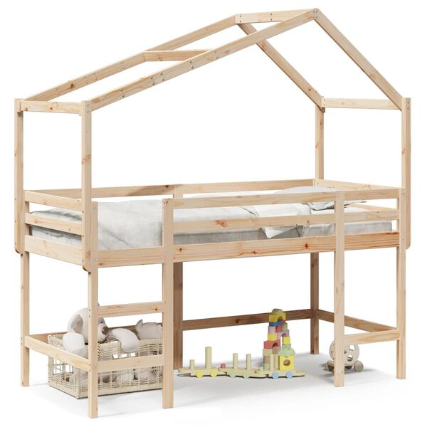 vidaXL Loft Bed with Ladder and Roof without Mattress 90x190 cm Single