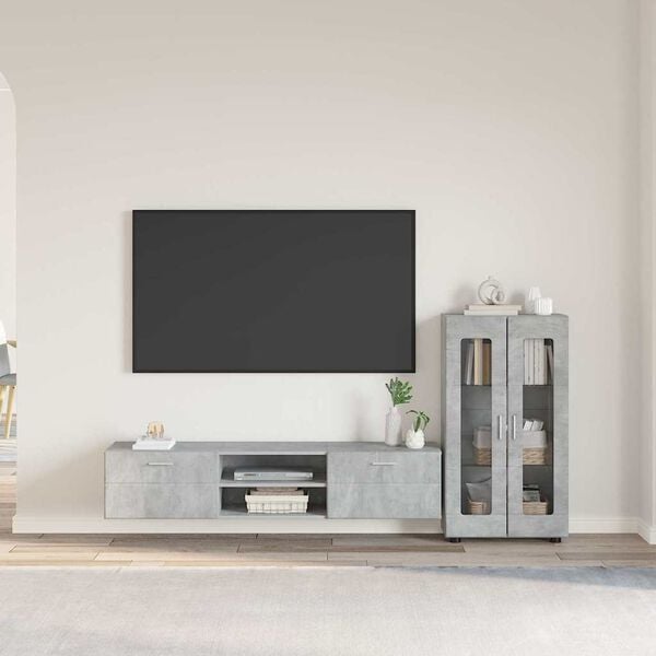 vidaXL TV Cabinet Set with Drawer FLORIN Concrete Grey Engineered Wood