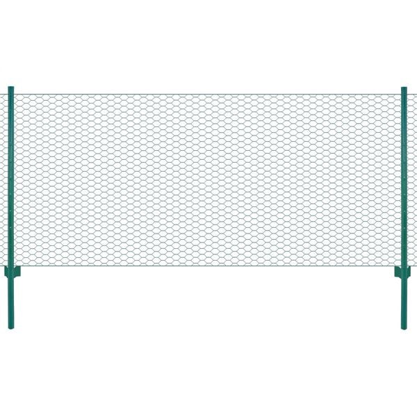 vidaXL Wire Mesh Fence with Posts Steel 25x0.5 m Green