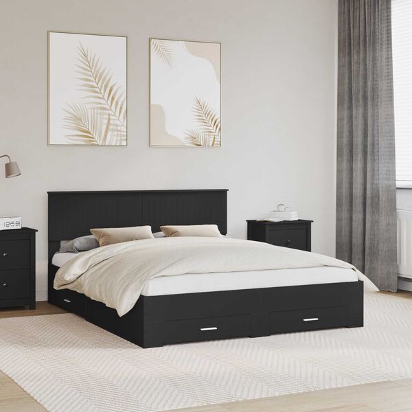vidaXL Bed Frame with Headboard Black 160 x 200 cm Engineered Wood