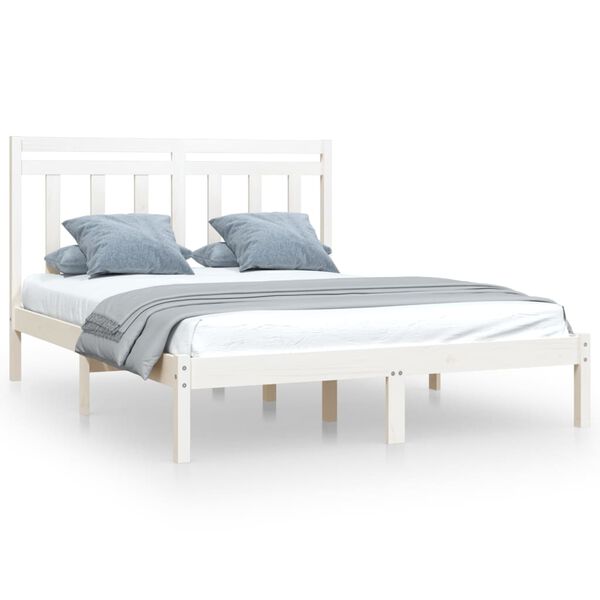 vidaXL Bed Frame without Mattress White 135x190 cm Double Solid Wood
