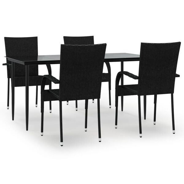 vidaXL 5 Piece Garden Dining Set Black Poly Rattan