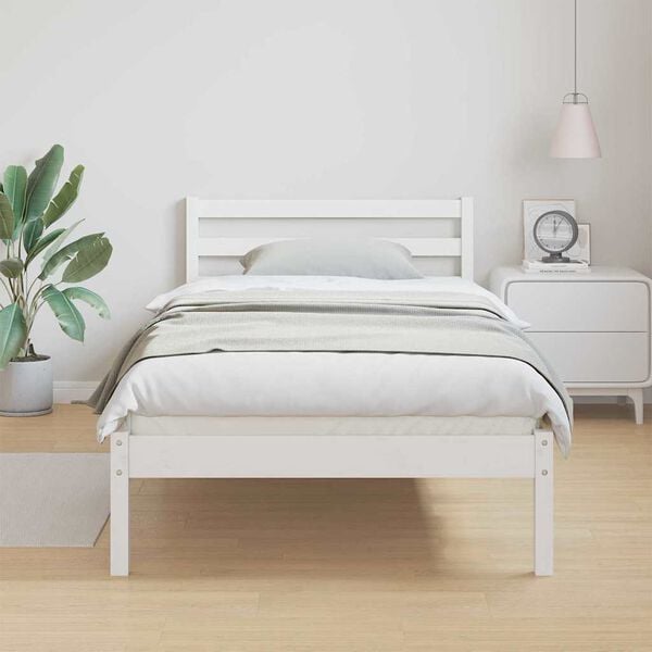 vidaXL Bed Frame White 225.5 x 105.5 x 69.5 cm Solid Pine Wood