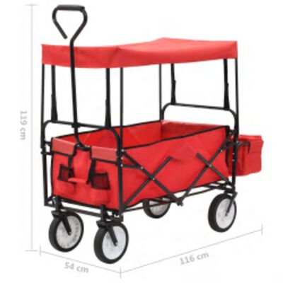 vidaXL Folding Hand Trolley with Canopy Steel Red