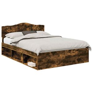 vidaXL Bed Frame Smoked Oak 140 x 190 cm Solid Pine Wood