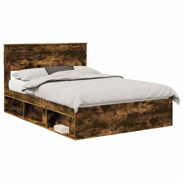vidaXL Bed Frame Smoked Oak 160 x 200 cm Solid Pine Wood