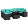 vidaXL 8 Piece Garden Sofa Set with Cushions Black Poly Rattan Acacia