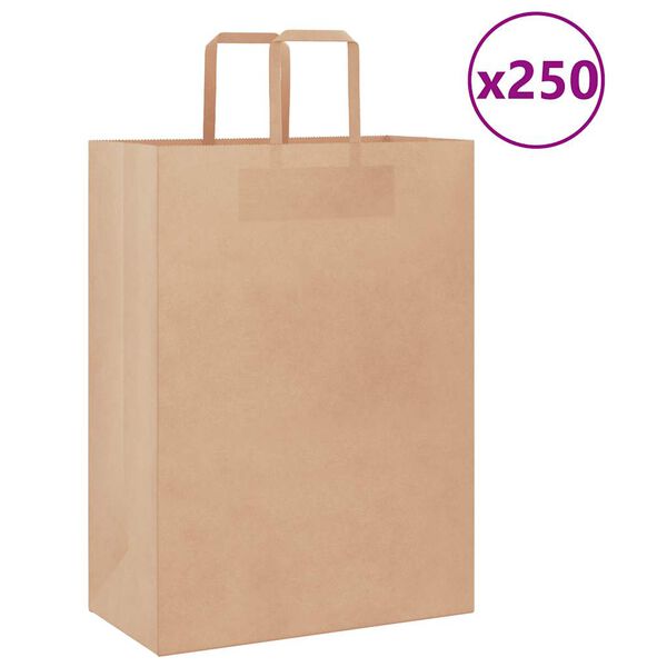 vidaXL Paper Bags 250 pcs with Handles Brown 32x17x44 cm