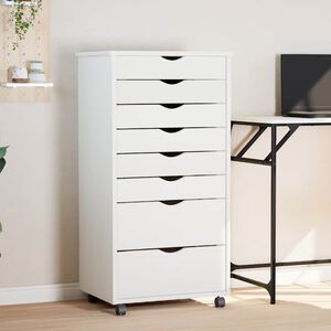 vidaXL Rolling Cabinet with Drawers "MOSS" White Solid Wood Pine