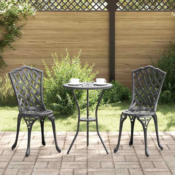 vidaXL Garden Bistro Set 3 pcs Black Aluminium