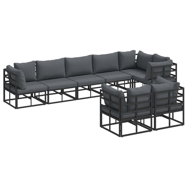vidaXL Garden Sofa Set with Cushion 8 pcs Black Aluminium