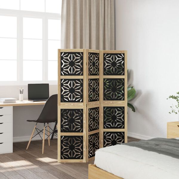 vidaXL Room Divider 3 Panels Brown and Black Solid Wood Paulownia