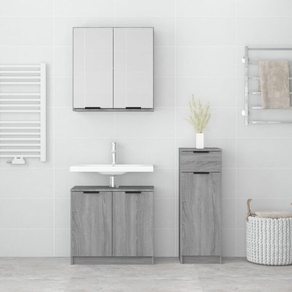 vidaXL 3 Piece Bathroom Cabinet Set Grey Sonoma Engineered Wood