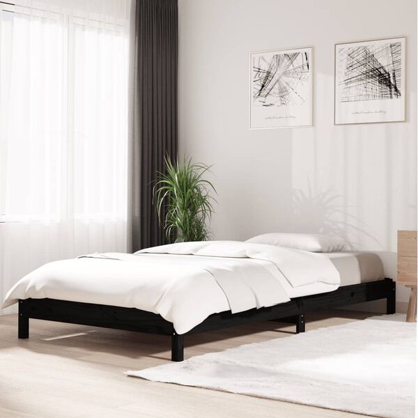 vidaXL Stack Bed without Mattress Black 80x200 cm Solid Wood Pine