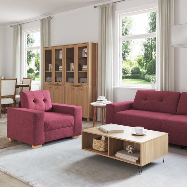 vidaXL Sofa 3 pcs Wind Red Fabric