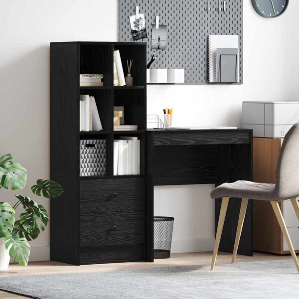 vidaXL Desk with Drawer 2 pcs Black Oak