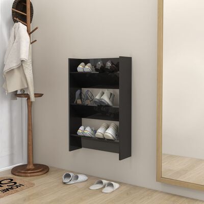 vidaXL Wall Shoe Cabinet High Gloss Black 60x18x90 cm Engineered Wood