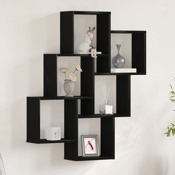 vidaXL Wall Shelf with Shelf Black Oak 78 x 15 x 92 cm Engineered Wood