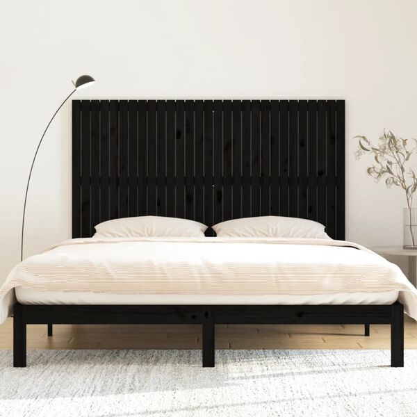 vidaXL Wall Headboard Black 185x3x110 cm Solid Wood Pine