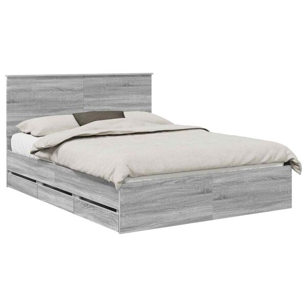 vidaXL Bed Frame with Headboard Grey Sonoma 150 x 200 cm Engineer Wood