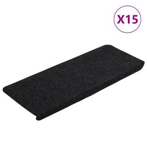 vidaXL Stair Mats Self-adhesive 15 pcs 65x24,5x3,5 cm Black