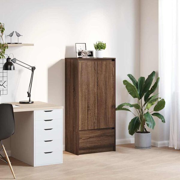 vidaXL Cabinet with Drawer Brown Oak 55.5x34x119.5 cm Engineered Wood