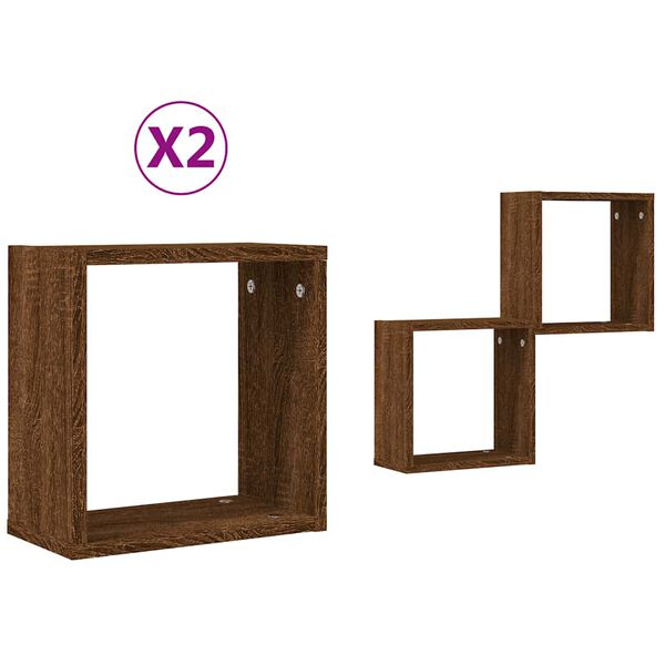 vidaXL Wall Cube Shelves 2 pcs Brown Oak 30x15x30 cm