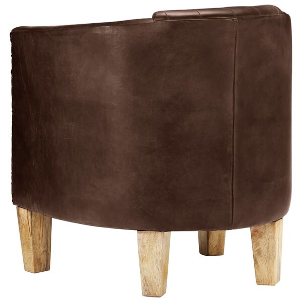 vidaXL Tub Chair Dark Brown Real Leather