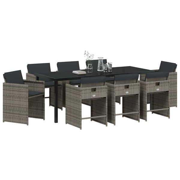 vidaXL Garden Dining Set 9 pcs Grey Poly Rattan