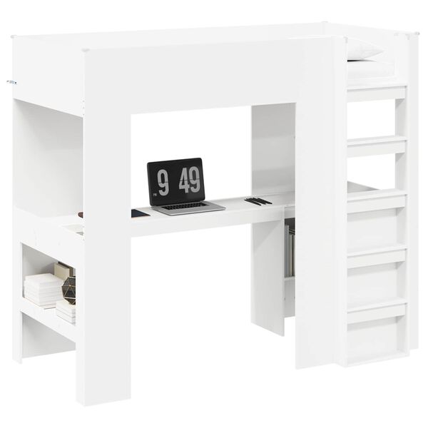 vidaXL Loft Bed Frame with Desk White 80 x 200 cm Engineered Wood