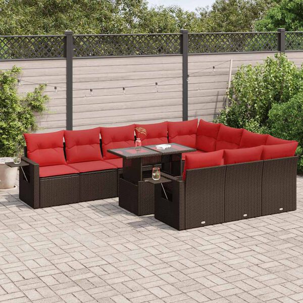 vidaXL 11 Piece Garden Sofa Set with Cushions Brown Poly Rattan Acacia