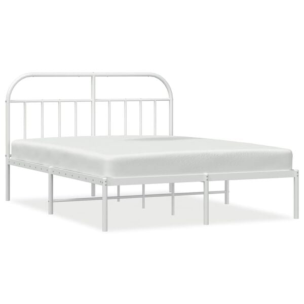 vidaXL Metal Bed Frame without Mattress with Headboard White 160x200cm