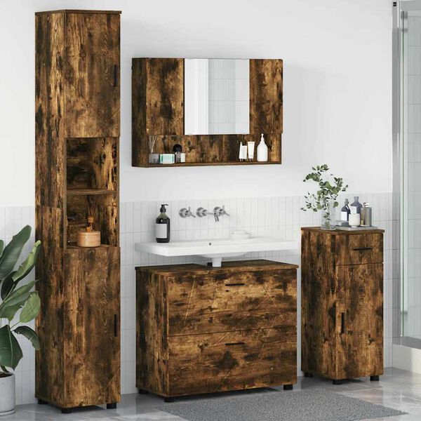 vidaXL Bathroom Furniture Set with Drawer with Shelf 4 pcs Smoked Oak