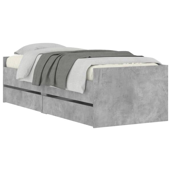 vidaXL Bed Frame with Drawers without Mattress Concrete Grey 100x200 cm