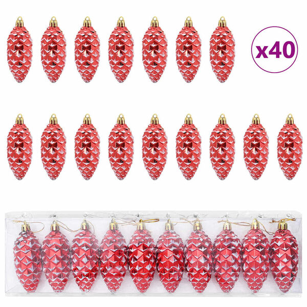 vidaXL Christmas Pine Cone Ball 40 pcs Red Plastic