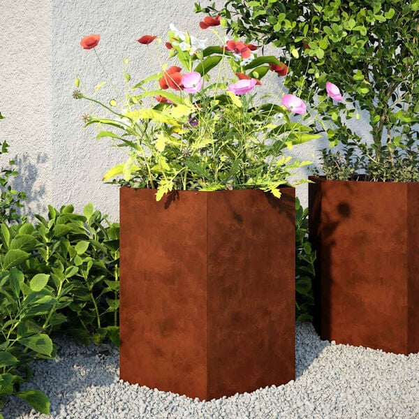 vidaXL Garden Planters 2 pcs Hexagon 46x40x45 cm Weathering Steel